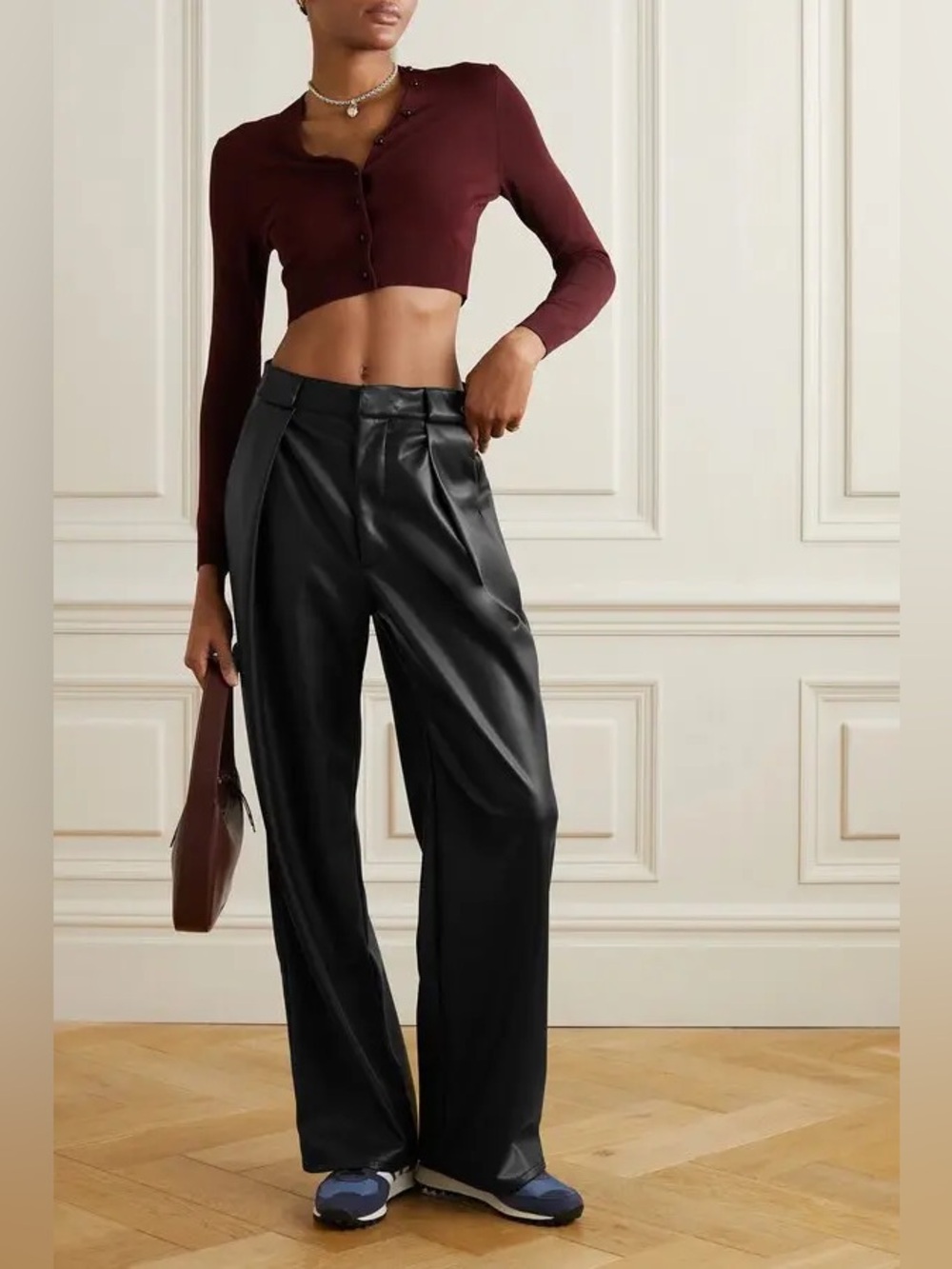 New! MOTHER Tunnel
Vision Pleated Faux Leather Black Wide-Leg Pants🖤 size 25